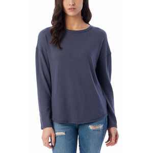 ALTERNATIVE NEW $46 Dropped Shoulder Vintage Heavy Knit Top Navy Large